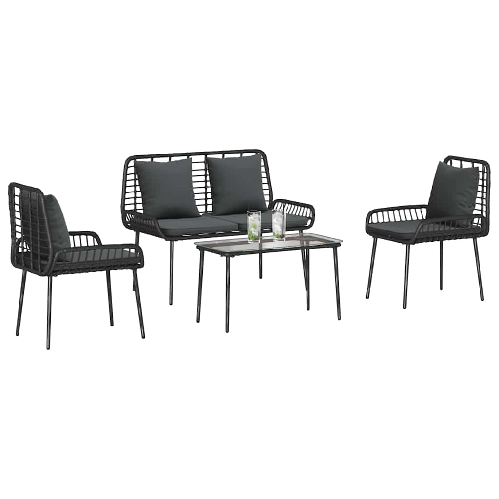 Set di Mobili da Giardino 4 pcs Nero e Crema polyrattan
