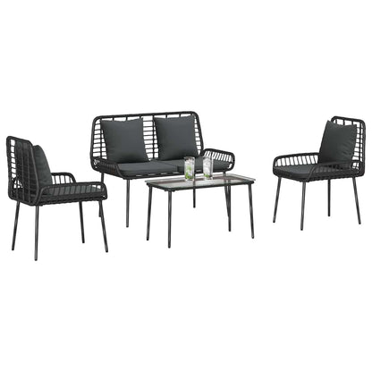 Set di Mobili da Giardino 4 pcs Nero e Crema polyrattan