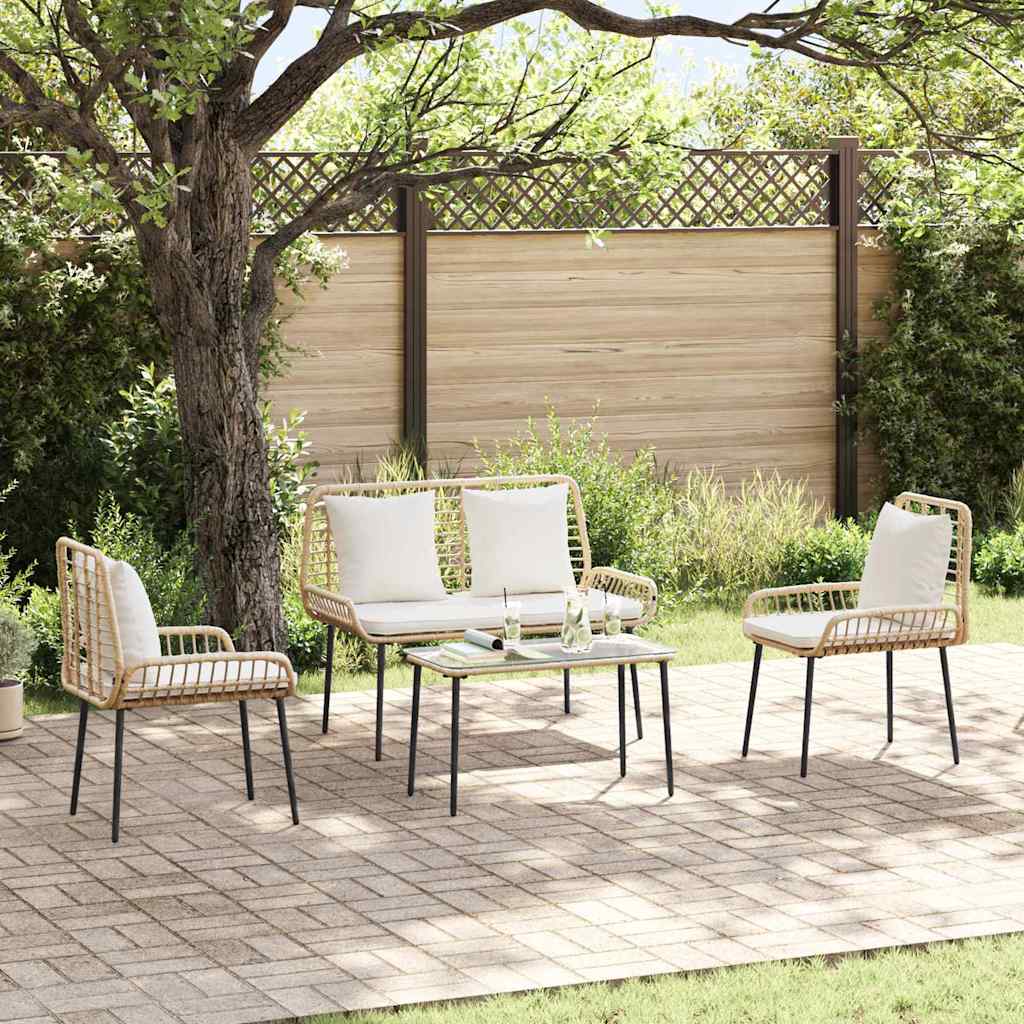 Set di Mobili da Giardino 4 pcs Nero e Crema polyrattan