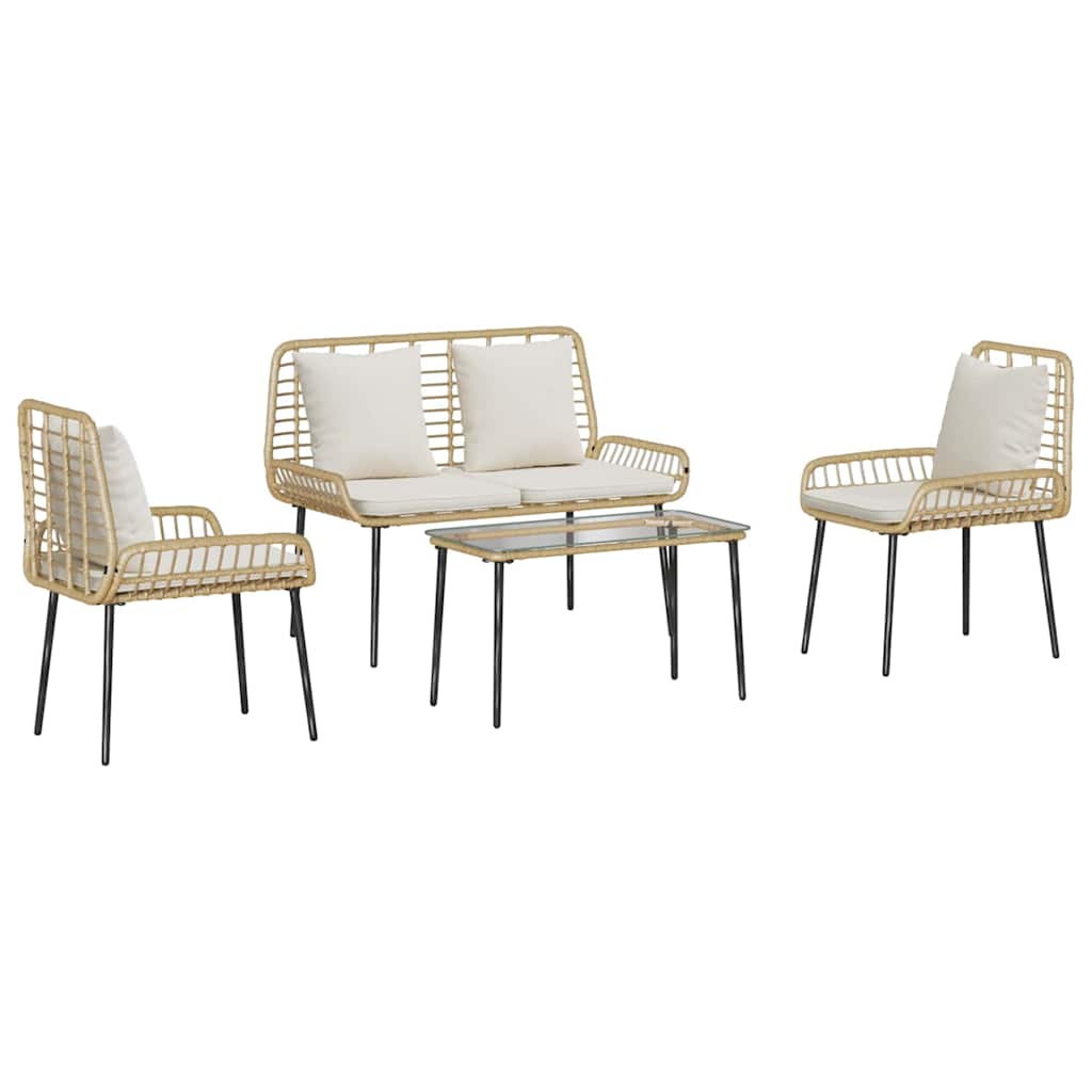 Set di Mobili da Giardino 4 pcs Nero e Crema polyrattan