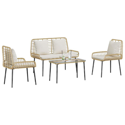 Set di Mobili da Giardino 4 pcs Nero e Crema polyrattan