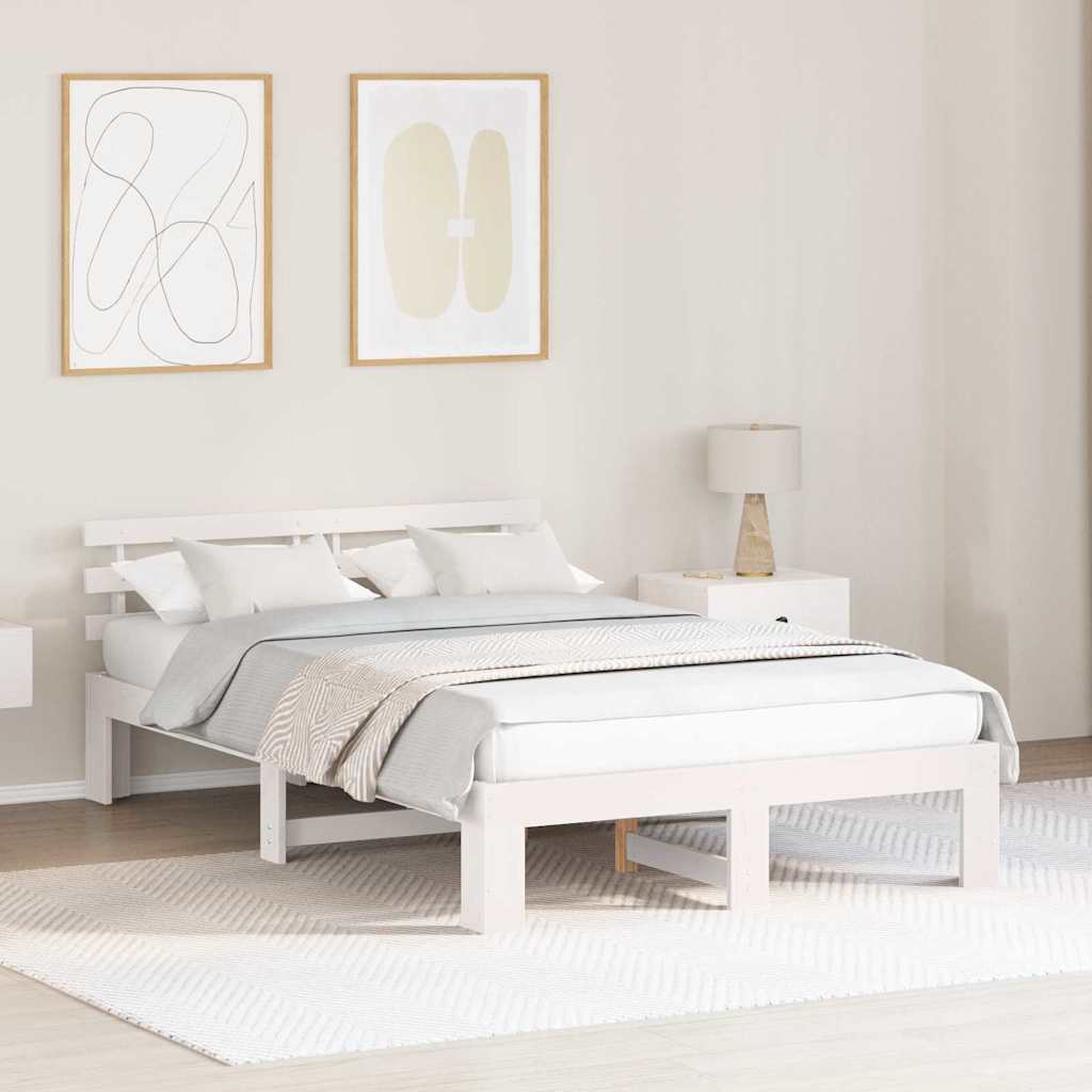 Struttura del letto Bianco 135 x 190 cm Pino massello