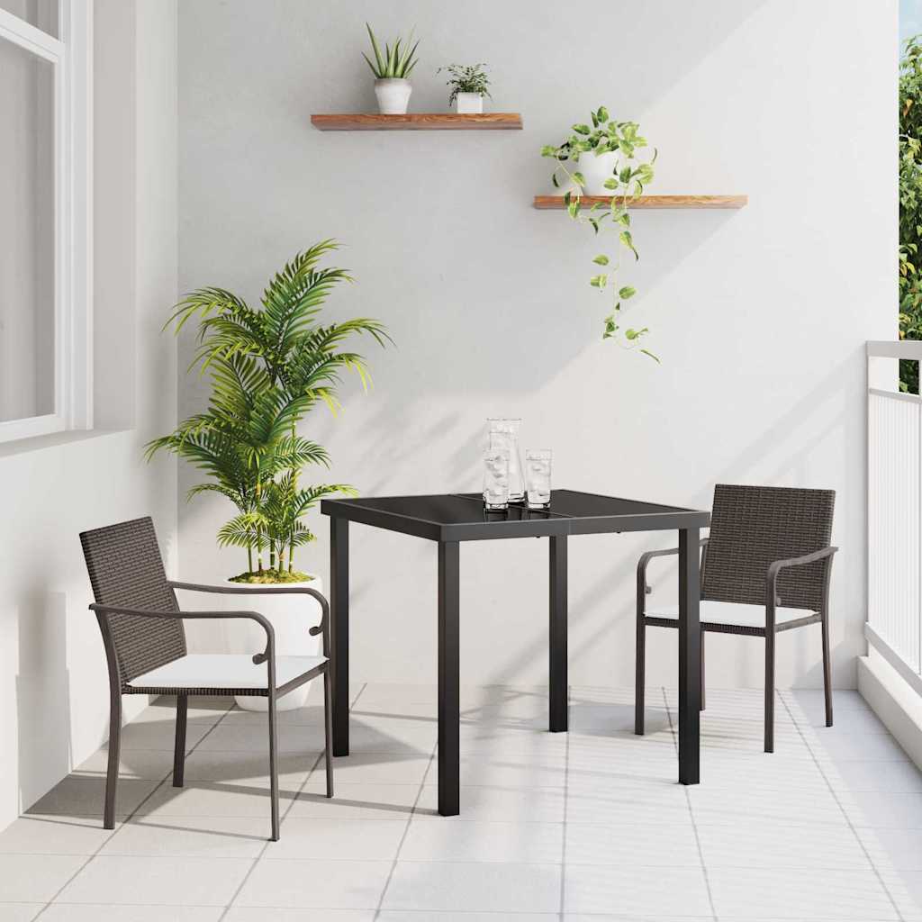 Set da Pranzo per Giardino 3 pcs Marrone e Nero Rattan in PE