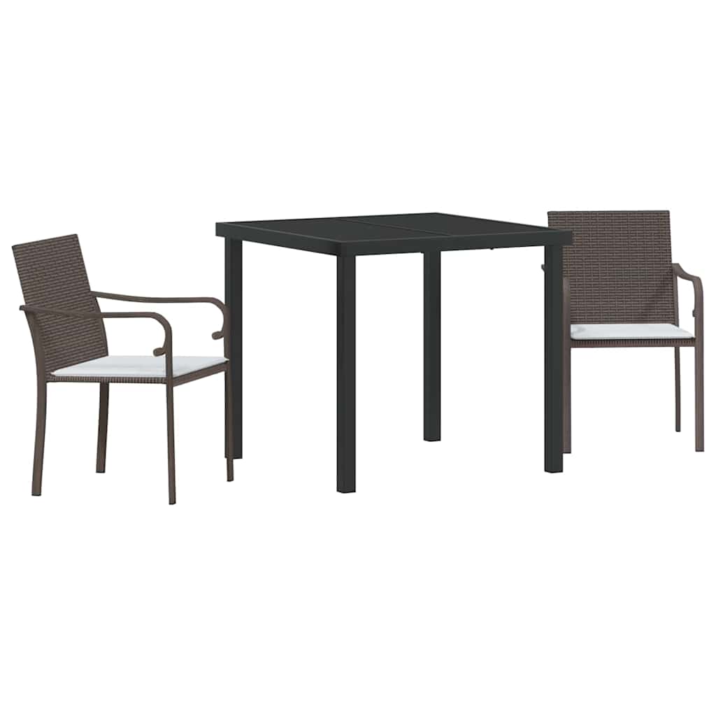 Set da Pranzo per Giardino 3 pcs Marrone e Nero Rattan in PE