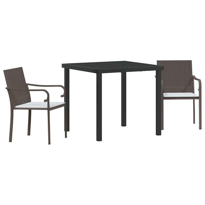 Set da Pranzo per Giardino 3 pcs Marrone e Nero Rattan in PE
