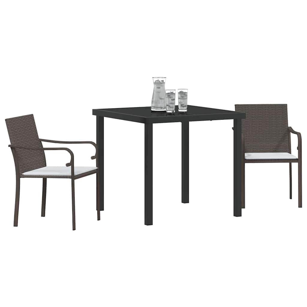 Set da Pranzo per Giardino 3 pcs Marrone e Nero Rattan in PE