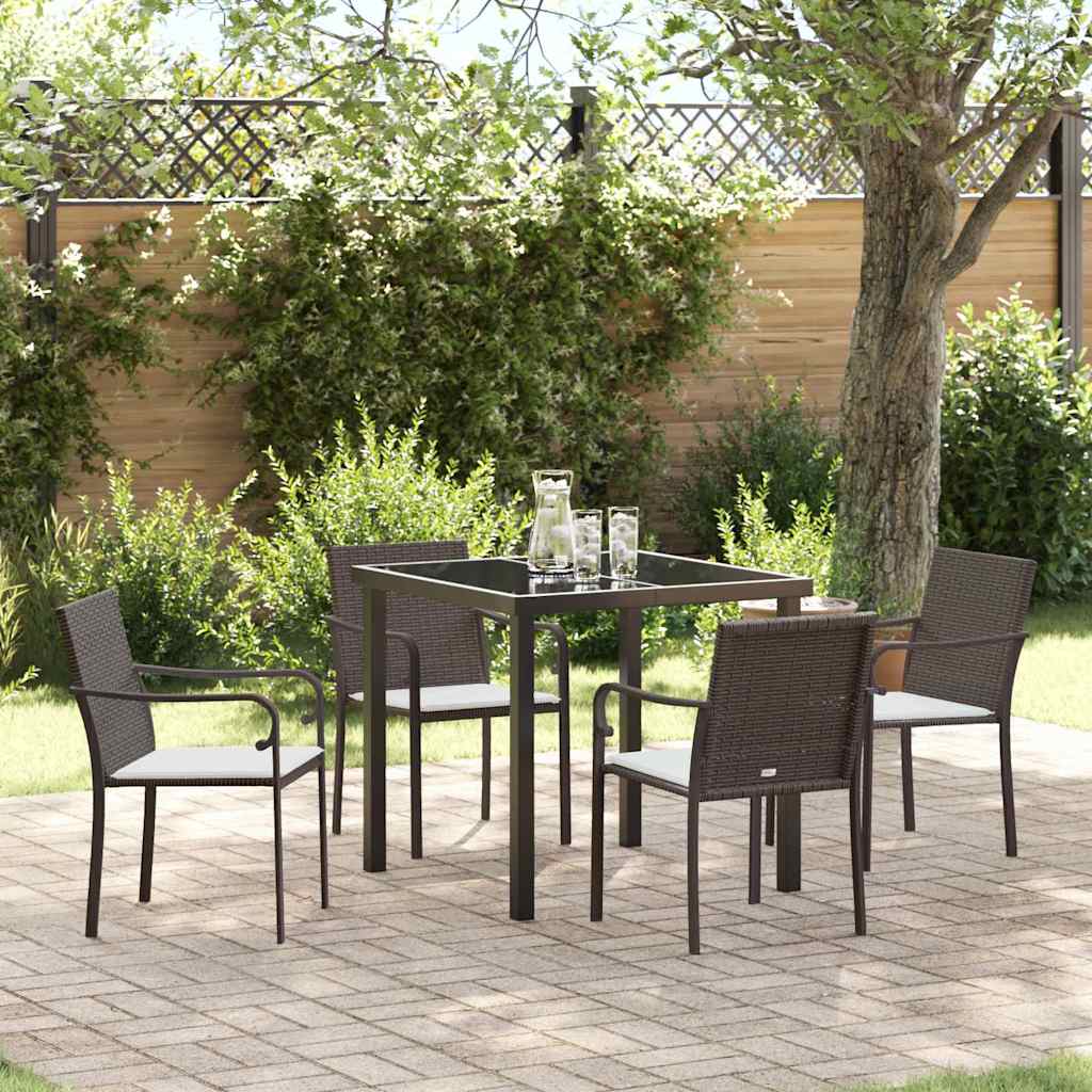 Set da Pranzo per Giardino 5 pcs Marrone e Nero Rattan in PE