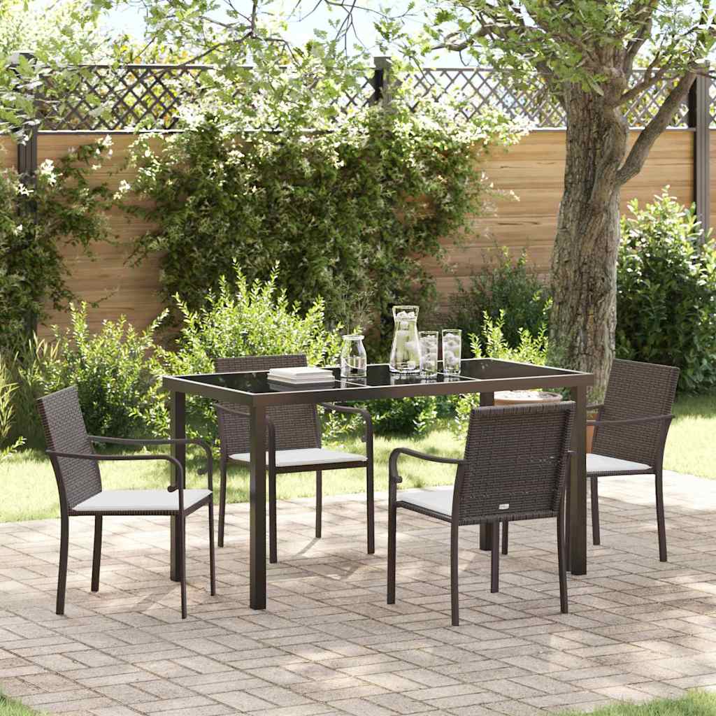 Set da Pranzo per Giardino 5 pcs Marrone e Nero Rattan in PE