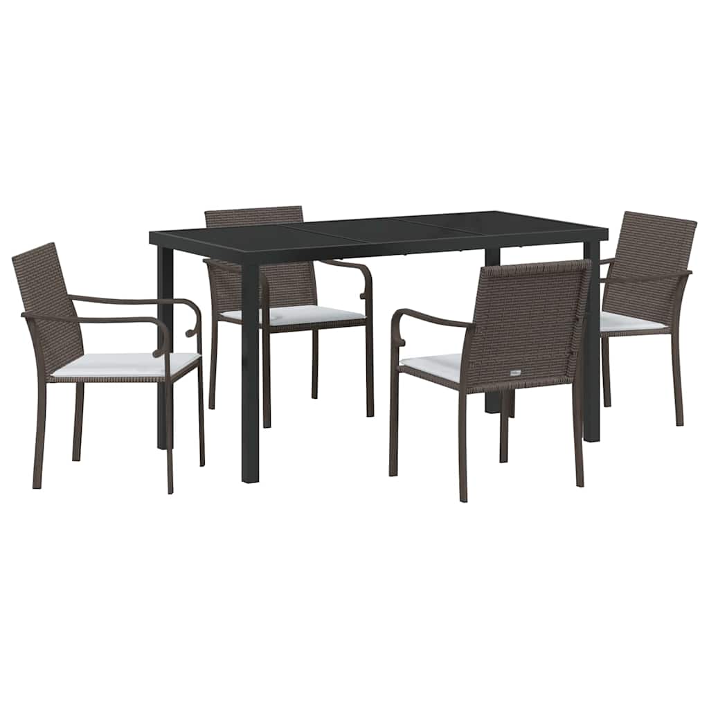 Set da Pranzo per Giardino 5 pcs Marrone e Nero Rattan in PE
