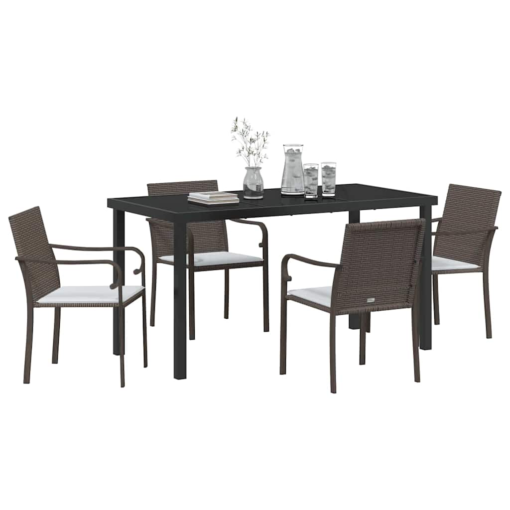 Set da Pranzo per Giardino 5 pcs Marrone e Nero Rattan in PE