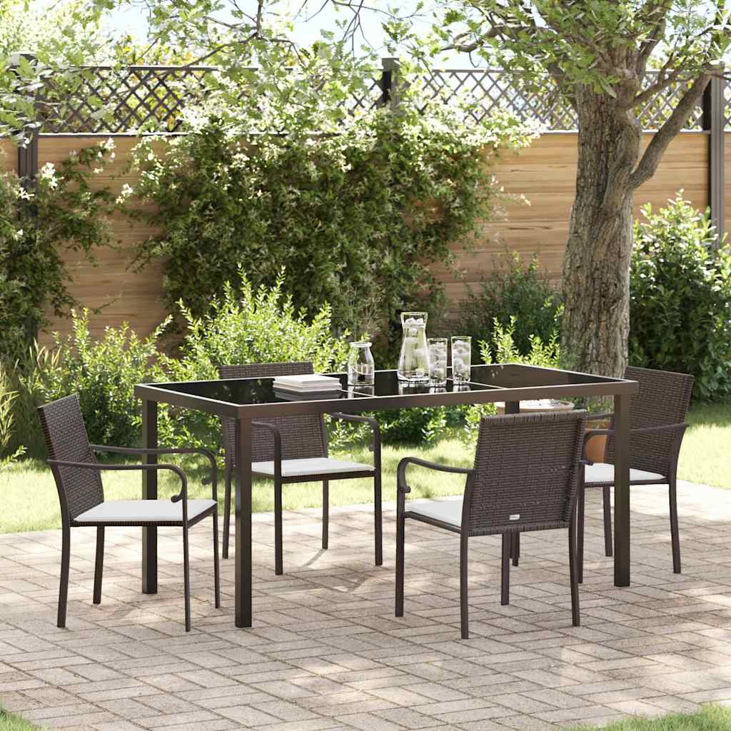 Set da Pranzo per Giardino 5 pcs Marrone e Nero Rattan in PE