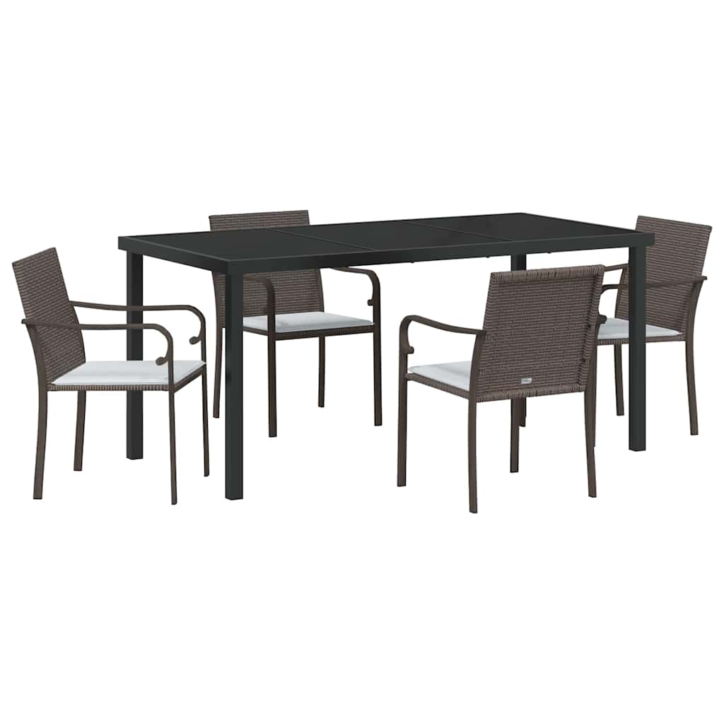 Set da Pranzo per Giardino 5 pcs Marrone e Nero Rattan in PE