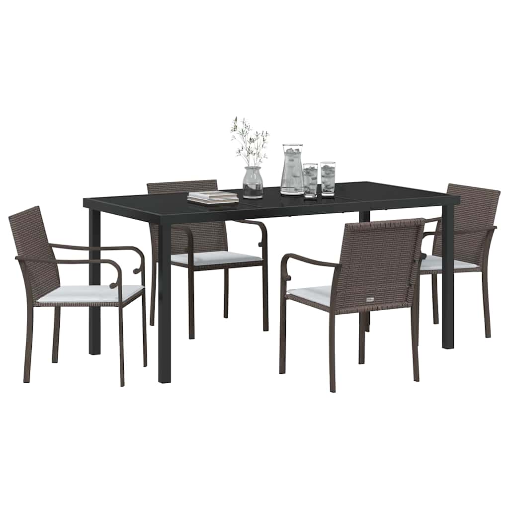 Set da Pranzo per Giardino 5 pcs Marrone e Nero Rattan in PE