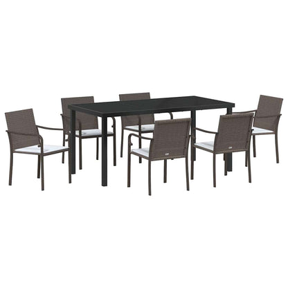 Set da Pranzo per Giardino 7 pcs Marrone e Nero Rattan in PE