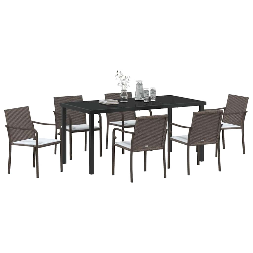 Set da Pranzo per Giardino 7 pcs Marrone e Nero Rattan in PE