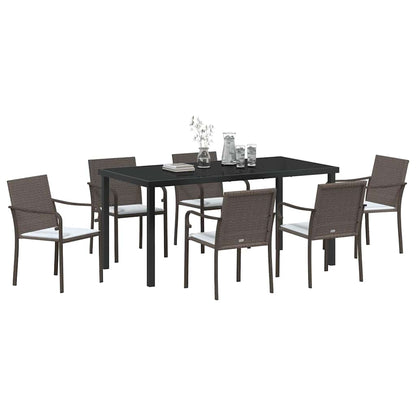 Set da Pranzo per Giardino 7 pcs Marrone e Nero Rattan in PE