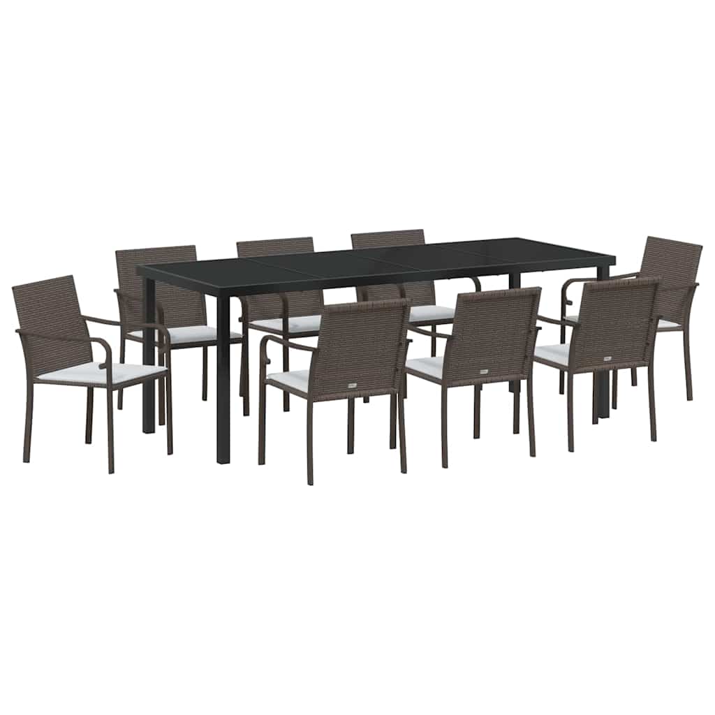 Set da Pranzo per Giardino 9 pcs Marrone e Nero Rattan in PE