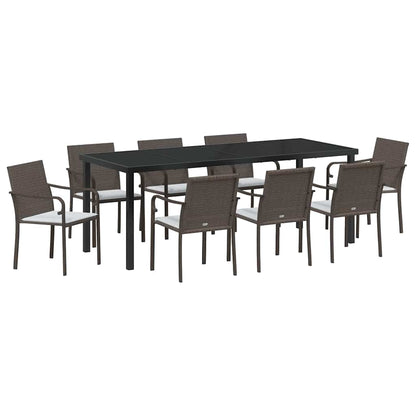 Set da Pranzo per Giardino 9 pcs Marrone e Nero Rattan in PE