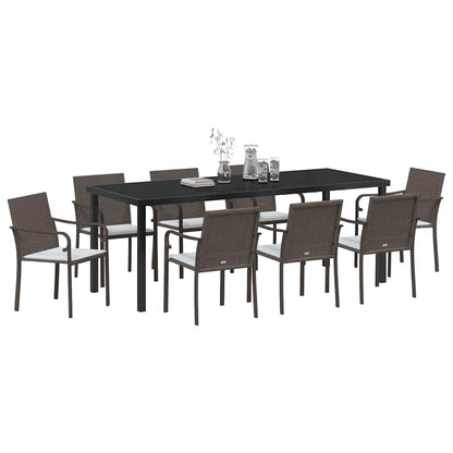 Set da Pranzo per Giardino 9 pcs Marrone e Nero Rattan in PE