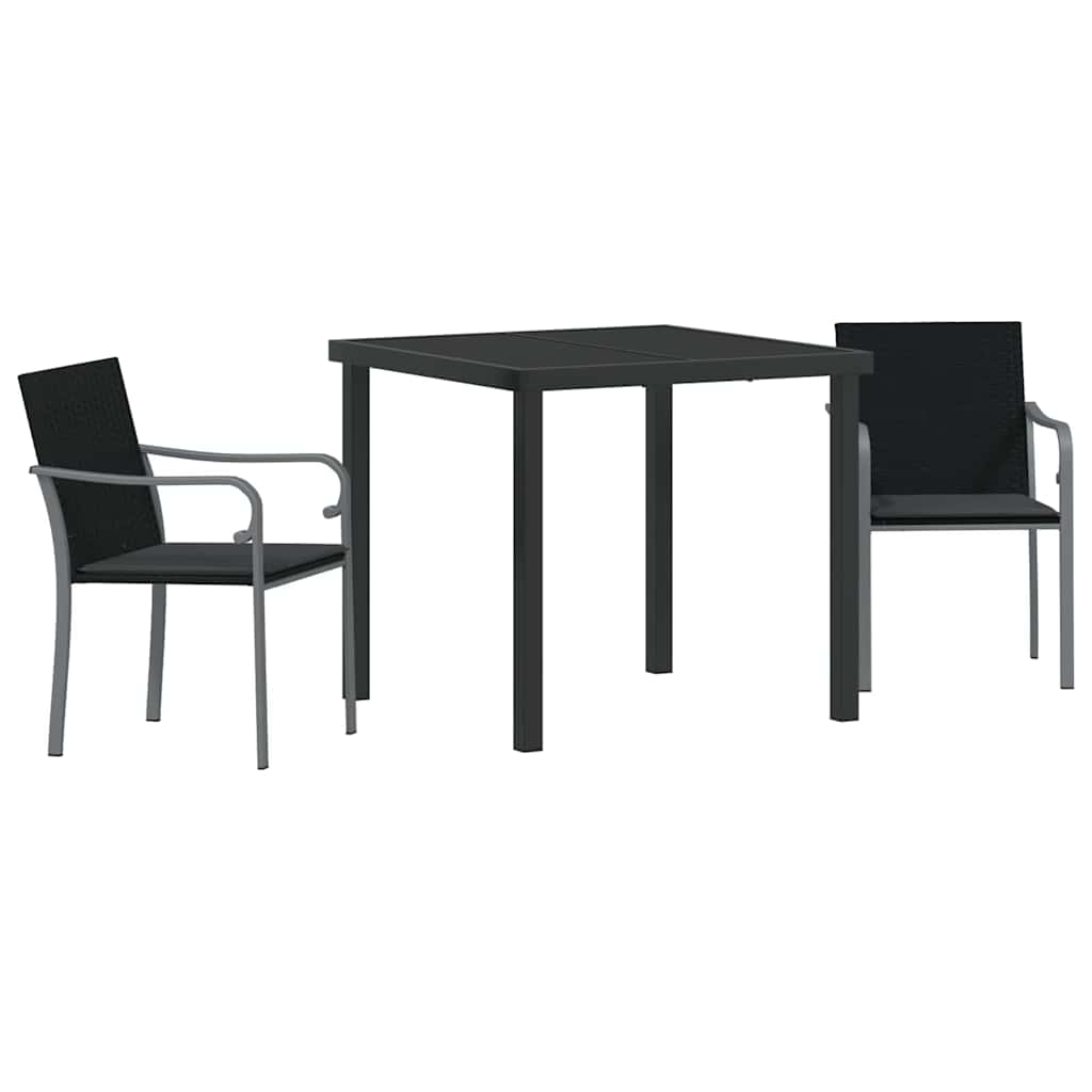 Set da Pranzo per Giardino 3 pcs Nero e Grigio Rattan in PE