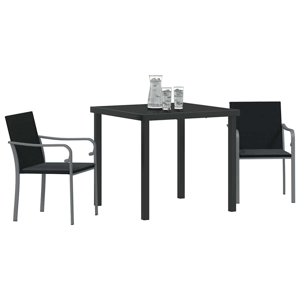 Set da Pranzo per Giardino 3 pcs Nero e Grigio Rattan in PE