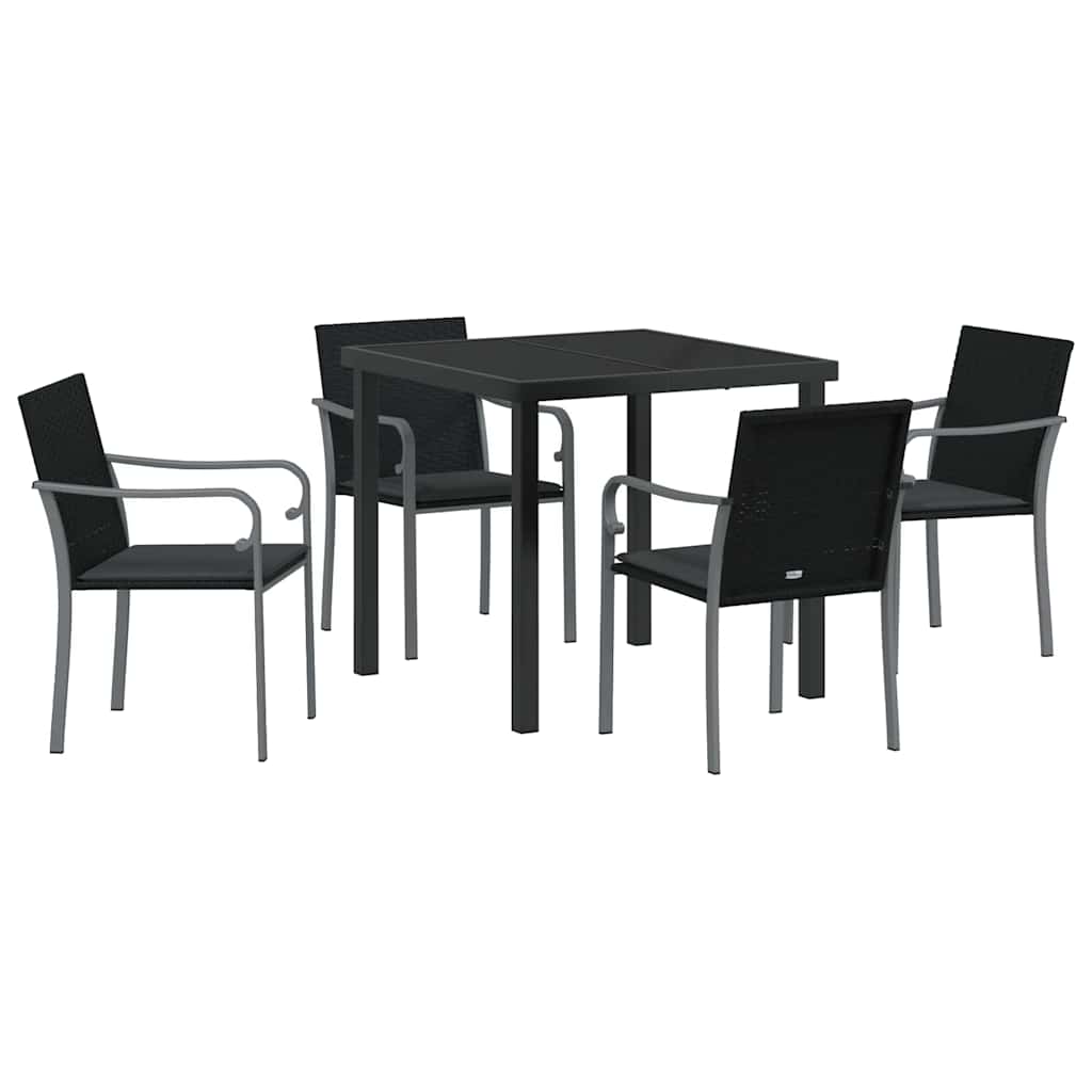 Set da Pranzo per Giardino 5 pcs Nero e Grigio Rattan in PE