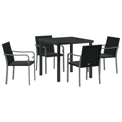 Set da Pranzo per Giardino 5 pcs Nero e Grigio Rattan in PE