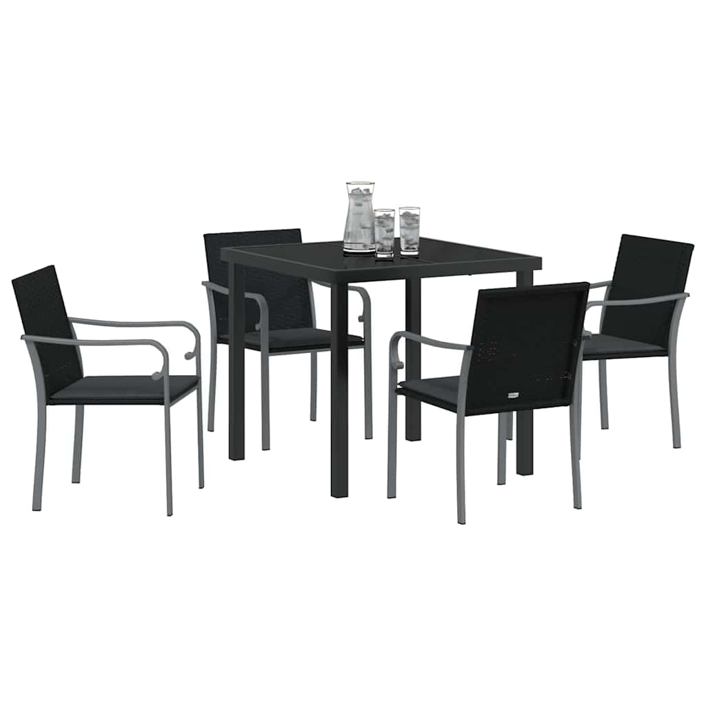 Set da Pranzo per Giardino 5 pcs Nero e Grigio Rattan in PE
