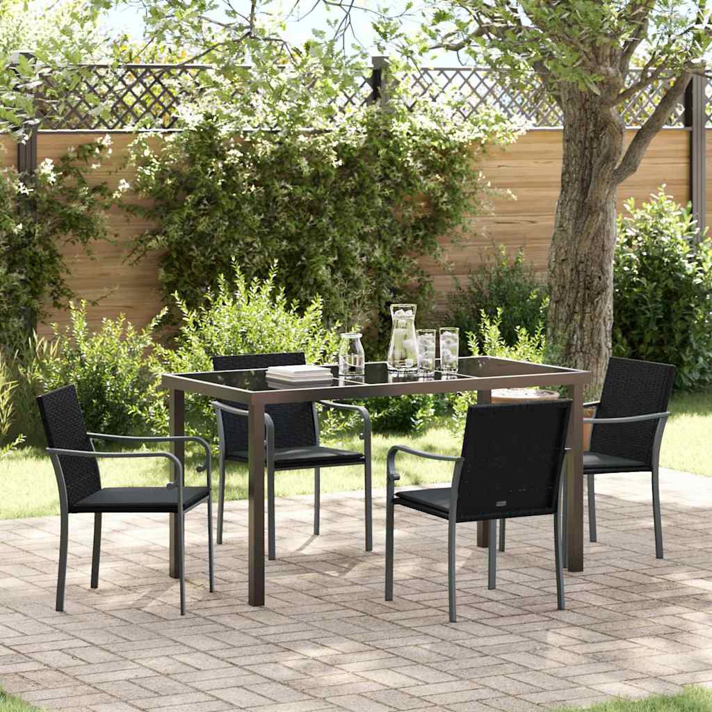 Set da Pranzo per Giardino 5 pcs Nero e Grigio Rattan in PE