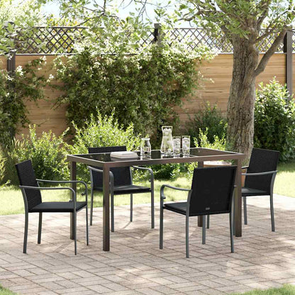 Set da Pranzo per Giardino 5 pcs Nero e Grigio Rattan in PE