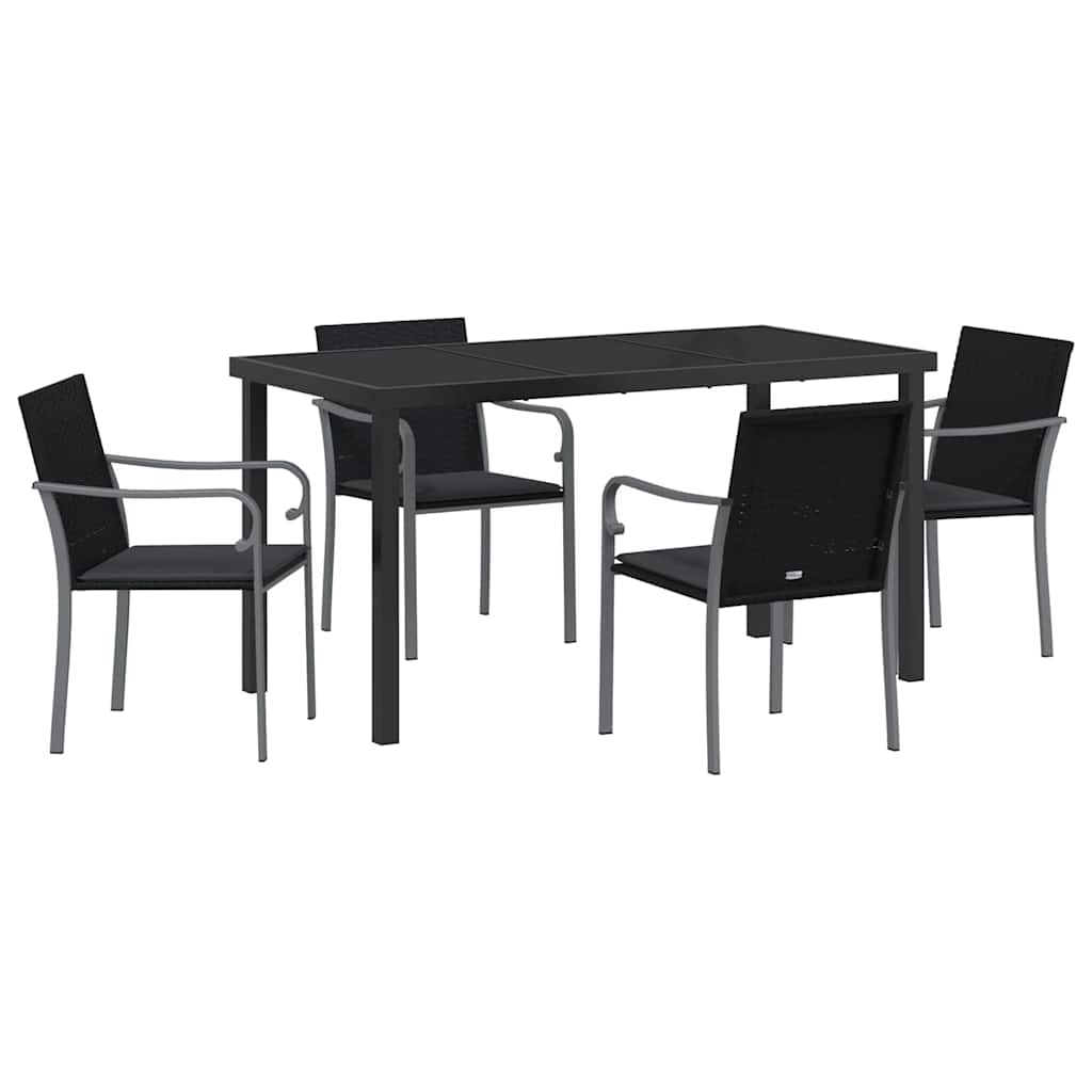 Set da Pranzo per Giardino 5 pcs Nero e Grigio Rattan in PE