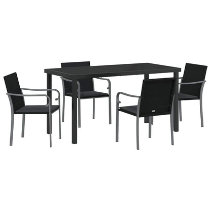 Set da Pranzo per Giardino 5 pcs Nero e Grigio Rattan in PE