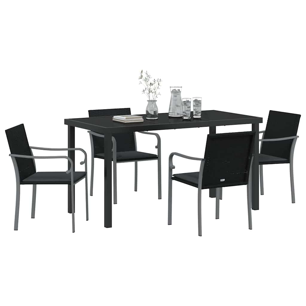 Set da Pranzo per Giardino 5 pcs Nero e Grigio Rattan in PE