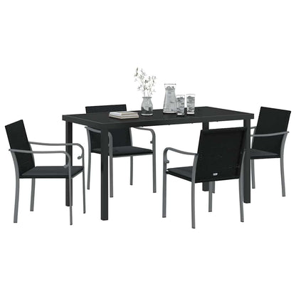 Set da Pranzo per Giardino 5 pcs Nero e Grigio Rattan in PE