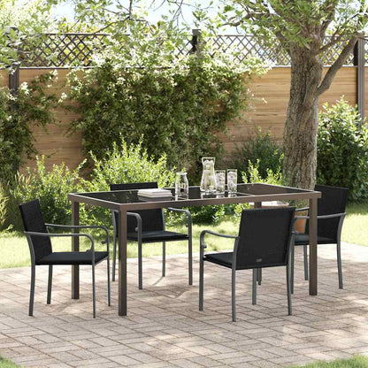 Set da Pranzo per Giardino 5 pcs Nero e Grigio Rattan in PE