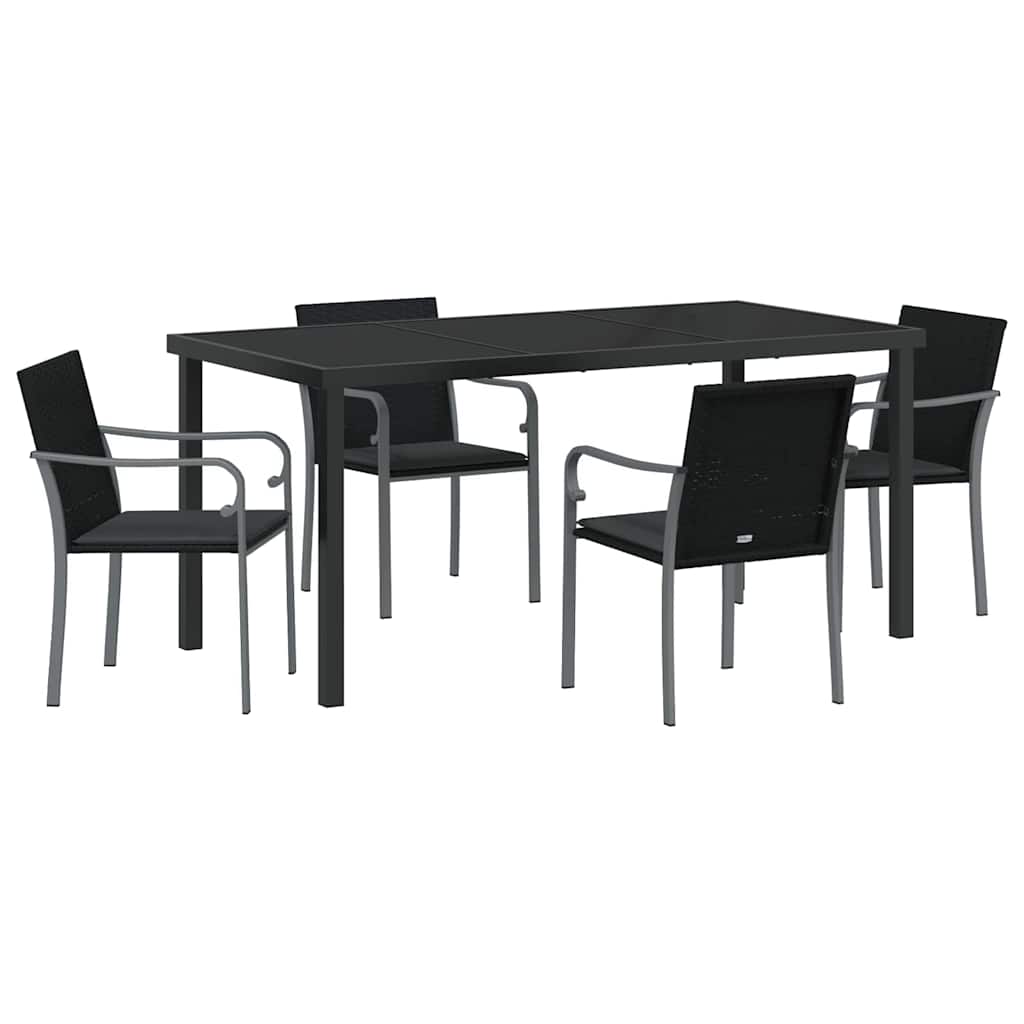 Set da Pranzo per Giardino 5 pcs Nero e Grigio Rattan in PE