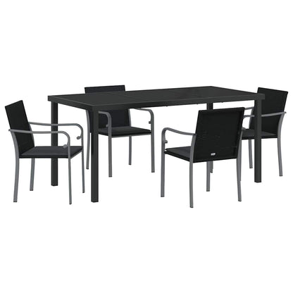 Set da Pranzo per Giardino 5 pcs Nero e Grigio Rattan in PE