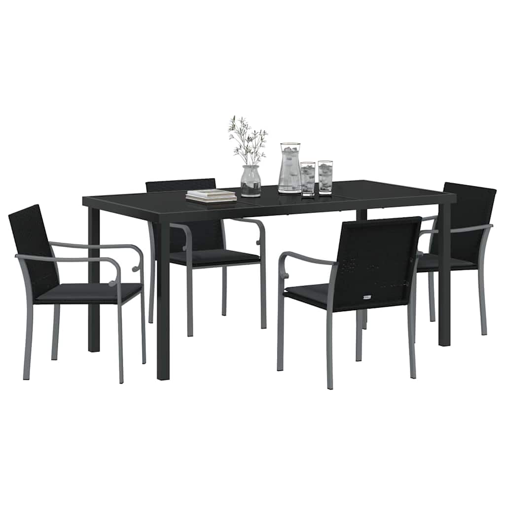 Set da Pranzo per Giardino 5 pcs Nero e Grigio Rattan in PE