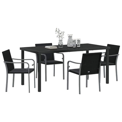 Set da Pranzo per Giardino 5 pcs Nero e Grigio Rattan in PE