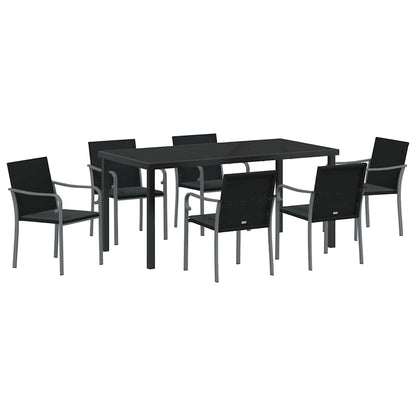 Set da Pranzo per Giardino 7 pcs Nero e Grigio Rattan in PE