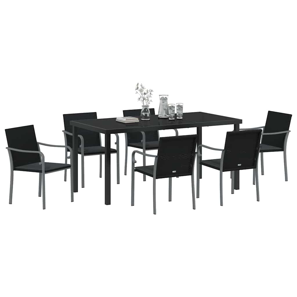 Set da Pranzo per Giardino 7 pcs Nero e Grigio Rattan in PE