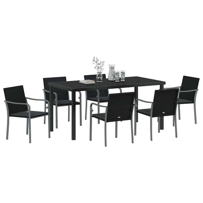 Set da Pranzo per Giardino 7 pcs Nero e Grigio Rattan in PE