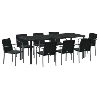 Set da Pranzo per Giardino 9 pcs Nero e Grigio Rattan in PE