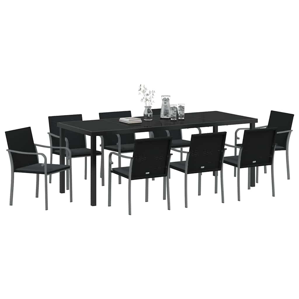 Set da Pranzo per Giardino 9 pcs Nero e Grigio Rattan in PE