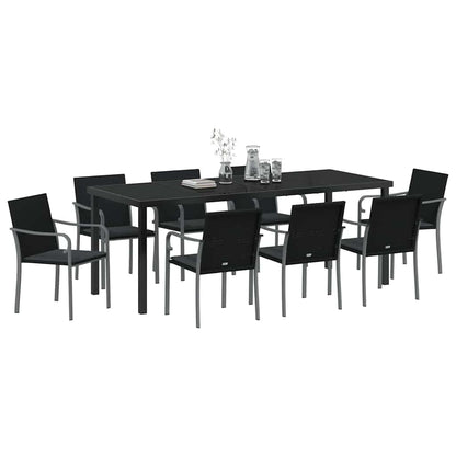 Set da Pranzo per Giardino 9 pcs Nero e Grigio Rattan in PE