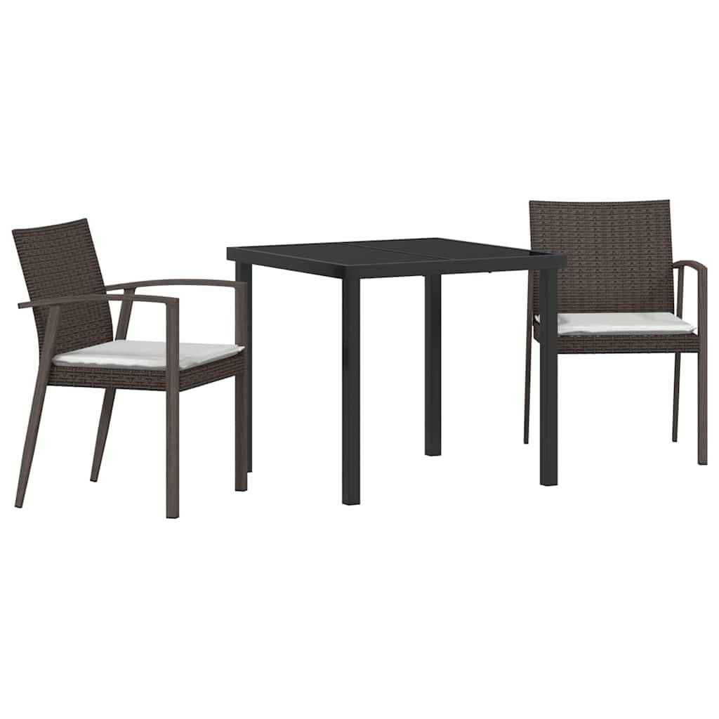Set da Pranzo per Giardino 3 pcs Marrone e Nero Rattan in PE