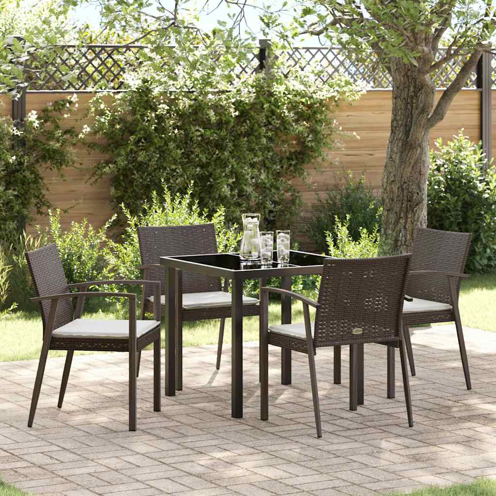 Set da Pranzo per Giardino 5 pcs Marrone e Nero Rattan in PE