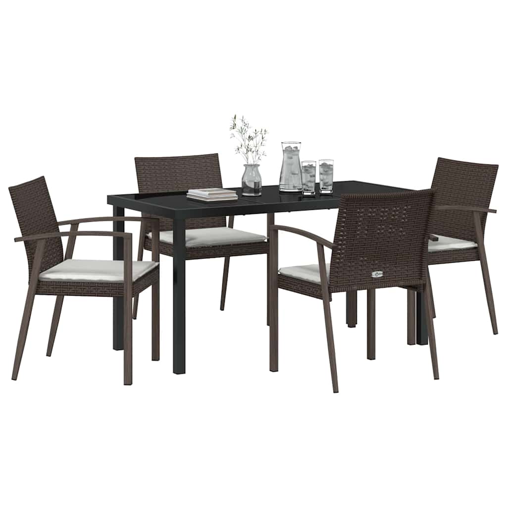 Set da Pranzo per Giardino 5 pcs Marrone e Nero Rattan in PE