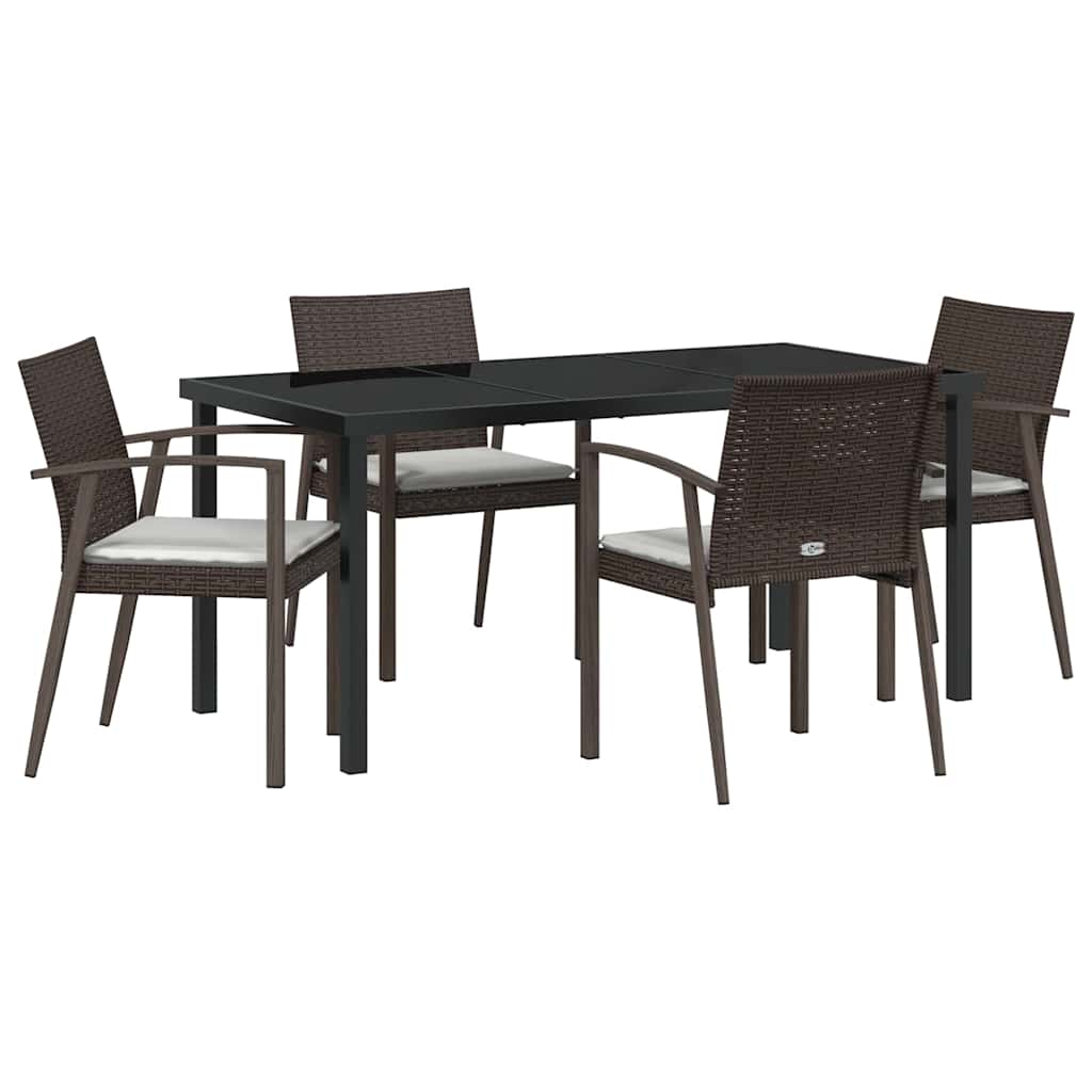 Set da Pranzo per Giardino 5 pcs Marrone e Nero Rattan in PE