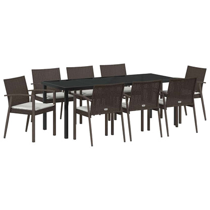 Set da Pranzo per Giardino 9 pcs Marrone e Nero Rattan in PE